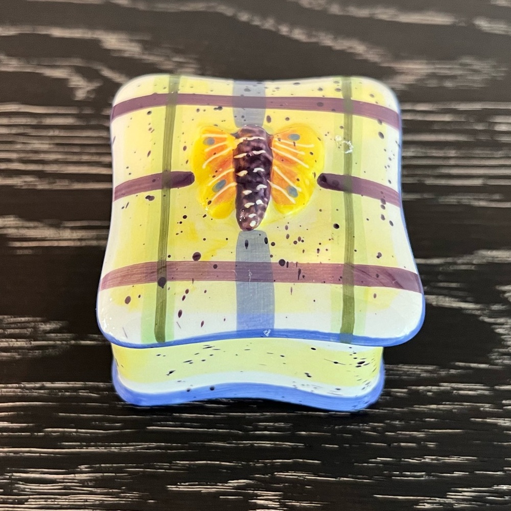 Enesco Julie Ueland Speckled Trinket Dish Hand Painted Butterfly 90s